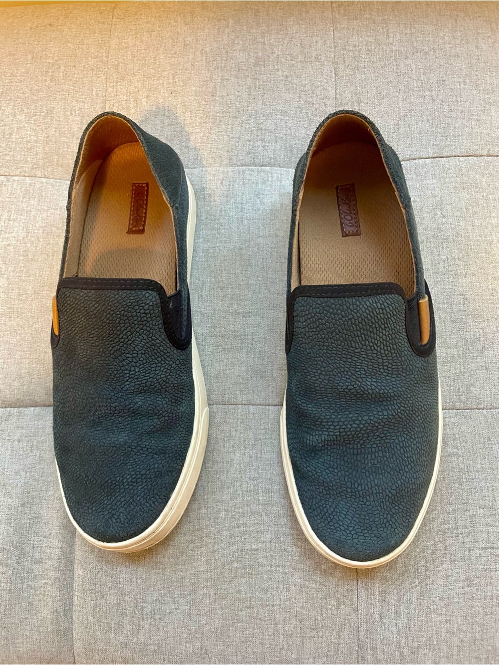 OluKai Pehuea Black Textured Leather Slip-On Sneaker Mules Size 7.5